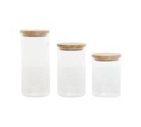 Home ESPRIT Set de 3 Botes Transparente Silicona Bambú Vidrio de Borosilicato 10 x 10 x 22,3 cm
