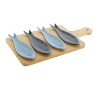 Set de Aperitivo Home ESPRIT Azul Verde Azul marino Bambú Porcelana Mediterráneo Peces 36 x 18 x 1,3 cm 5 Piezas