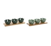 Home ESPRIT Set de Aperitivo Verde Verde Oscuro Bambú Porcelana Tropical 4 Piezas 32 x 10 x 7 cm (2 Unidades)