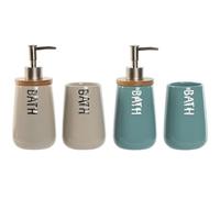 Home ESPRIT Set de Baño Beige Turquesa Bambú ABS Dolomita 9 x 8,5 x 19 cm (2 Unidades)