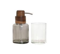 Home ESPRIT Set de Baño Gris Transparente Aluminio Cristal Madera de Acacia 10 x 7 x 16 cm