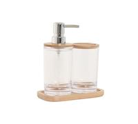 Home ESPRIT Set de Baño Transparente Natural Bambú Aluminio Poliestireno 16 x 9 x 18 cm