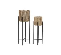 Home ESPRIT Set de Maceteros Negro Metal Fibra 23 x 23 x 76,5 cm