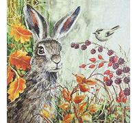 HOME FASHION Servilletas de papel con forma de conejo en otoño, 33 x 33 cm, 20 unidades, servilletas de papel