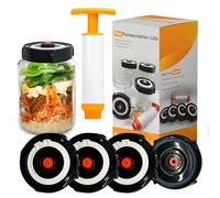 Home Fermentation Kit With 4 Wide Mouth Fermenting Lids With Airlocks, Oxygen Extraction Pump, Ideal For Sauerkraut, Kimchi, Pickles & Fermented Vegetable