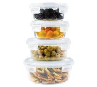 Home Fleek Recipientes de cristal para alimentos Hermeticos Con Tapa - Tapers Para Comida Hermetico, Ahorro De Espacio Recipientes Para Alimentos Para Microondas, Horno Y Congelador (Pack 4, Azul)