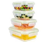 Home Fleek Recipientes de Cristal para Alimentos Hermeticos con Tapa - Tapers para Comida Hermetico, Ahorro De Espacio Recipientes para Alimentos para Microondas, Horno Y Congelador (Pack 4, Verde)