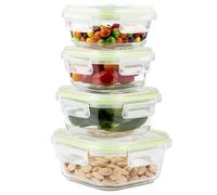 Home Fleek Recipientes de Cristal para Alimentos Hermeticos con Tapa - Tapers para Comida Hermetico, Ahorro De Espacio Recipientes para Alimentos para Microondas, Horno Y Congelador (Pack 4, Verde)