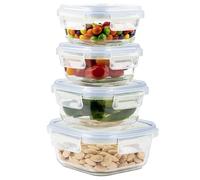 Home Fleek Recipientes de Cristal para Alimentos Hermeticos con Tapa - Tapers para Comida Hermetico, Ahorro De Espacio Recipientes para Alimentos para Microondas, Horno Y Congelador (Pack 4, Azul)