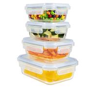 Home Fleek Recipientes de Cristal para Alimentos Hermeticos con Tapa - Tapers para Comida Hermetico, Ahorro De Espacio Recipientes para Alimentos para Microondas, Horno Y Congelador (Pack 4, Azul)