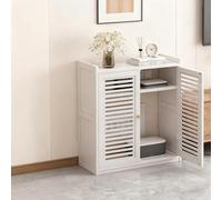 Home - Gabinete de almacenamiento multimedia de doble capa con diseño calado, con almacenamiento de enrutador WiFi, toma de corriente y estante oculto de gestión de cables, adecuado para estudios en