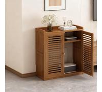 Home - Gabinete de almacenamiento multimedia de doble capa con diseño calado, con almacenamiento de enrutador WiFi, toma de corriente y estante oculto de gestión de cables, adecuado para estudios en