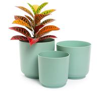 Home Garden Ornaments Luna - Juego de 3 macetas de plástico con superficie mate, sin agujeros de drenaje, 13/15/17 cm de diámetro, color verde menta