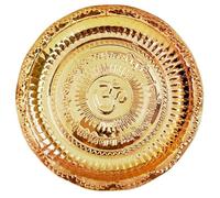 HOME GENIE 24 cm Copper Pooja Thali with Om Engraving | Tradicional Prayer Plate for Temple, Decor, Festive Use, Gifting | Handmade Round Puja Thali with Sánscrito Design