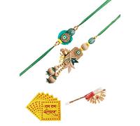 Home Genie Amelia Premium Rakhi and Lumba Combo | Rakhi Combo for Bhai and Bhabhi | Designer Bandhej Rajasthani Rakhi with Lumba | Jaipuri Traditional Rakhi (verde)