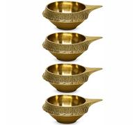 Home Genie Brass Diya for Pooja | Traditional Oil Lamp | 7.5 x 5 cm | Height 2.5 cm Pack of 4