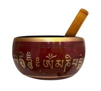 Home Genie Brass Tibetan Singing Bowl with Wooden Mallet | Red Sound Bowl for Meditation, Chakra Healing, Yoga & Spiritual Decor | 10x10 cm, 6 cm Height, 550g | Handcrafted Finish