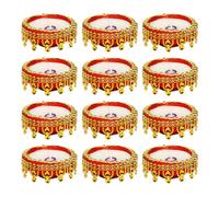 Home Genie Decorative Embellished Diya Candles - Multicolored Designer Wax Candles with Intricate Beading for Diwali, Weddings, and Festive Decor Pack of 12