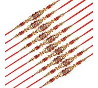HOME GENIE Golden Beads Rakhi with Rudraksha | Traditional Rakhi With Golden Design | Rakhi Set For Bhaiya | Beautiful Rakhi For Bhai - Pack of 10