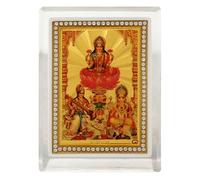 Home Genie Golden Foil Acrylic Ma Laxmi Frame 3.5 Inch (9 cm) | Ganpati Idol for Car Dashboard & Home Decor | Mini Ganesh Statue Gift