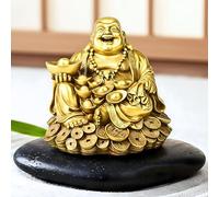 HOME GENIE Lachendes Buddha-Idol auf Reichtumsmünzen | Feng Shui Wohlstandsstatue | Gold-Finish-Prunkstück für Zuhause und Büro | Segen Der Fülle und Des Glücks | GröÃŸe