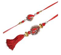HOME GENIE Maroon Rajasthani Zardozi Rakhi | Traditionally Designed Rakhi For Bhai and Bhabhi | Rakhi Lumba Set for Bhaiya and Bhabhi | Rakhi for Brother