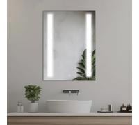 Home Glow 50x70cm Espejo de Baño Vertical con Luces LED, Iluminado con Interruptor Táctil, Tiras LED Dobles, Espejo de Baño Rectangular LED con Luz LED Frontal en Blanco Natural.