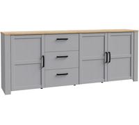 Home Heavenly Aparador 3 puertas con estantes y 3 cajones en gris claro