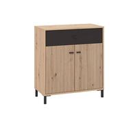 Home Heavenly®Aparador Avion - Mueble Auxiliar de Salón o Comedor - Diseño Moderno con Efecto Alistonado, Acabado en Roble y Detalles en Negro - 80 cm