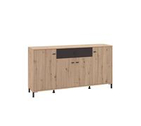 Home Heavenly®Aparador Avion - Mueble Auxiliar de Salón o Comedor - Diseño Moderno con Efecto Alistonado, Acabado en Roble y Detalles en Negro - 170 cm