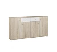 Home Heavenly® Aparador Match con 4 Puertas y 2 Cajones - Mueble Moderno con Gran Capacidad de Almacenaje e Iluminación Integrada para Salón o Comedor en Acabado Sonona y Blanco 160 x 80 X 32 cm