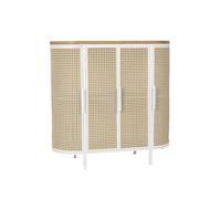 Home Heavenly® Aparador Maya - Mueble Auxiliar Ovalado con Diseño Vintage - Estructura Metálica Blanca y Frentes Enrejillados en Madera Natural - 80 cm, Entrega Montado (Blanco/Natural)