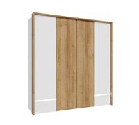 Home Heavenly® - Armario ropero de 4 Puertas + 2 cajones Leny. Armario Dormitorio 204x212 cm, en Blanco y Roble Riviera.