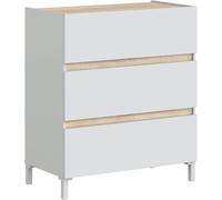 Home Heavenly Cómoda de 3 cajones con patas en color beige y blanco 91 x 79 x 41 cm