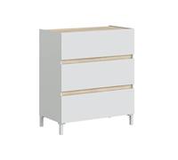 Home Heavenly® Cómoda Ébano - 3 Cajones con Guías Metálicas - Diseño Moderno y Robusto - Patas Altas de ABS - Incluye Fijación a Pared - 79x41x90,5 cm - Mueble Auxiliar Dormitorio, Color Blanco