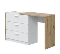 Home Heavenly® - Cómoda 3 cajones Convertible en Escritorio Cory. Mueble multifunción con almacenaje. 75x81x40 cm. (Blanco - Roble Nodi)