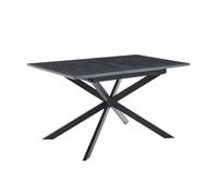 Home Heavenly® - Mesa Comedor Extensible Rectangular Tipo Libro Olimpo, Mesa con Acabado cerámico y Patas Doble ‘X’ en Metal Negro. Mesa Extensible de 140 hasta 180 cm. (Negro)