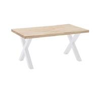 Home Heavenly® - Mesa Comedor Industrial Darek 160 cm. Tabla Madera Maciza Roble Nordish. Patas metálicas Blancas Forma 'X'.