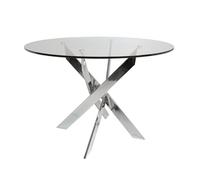 Home Heavenly® - Mesa Comedor Redonda de Cristal Dan, de 110 cm diámetro x 73 cm Altura. 4 Patas entrecruzadas. (Plateado)