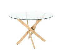 Home Heavenly® - Mesa Comedor Redonda de Cristal Dan, de 110 cm diámetro x 73 cm Altura. 4 Patas entrecruzadas. (Negras)