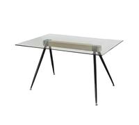 Home Heavenly® Mesa de Comedor Marama - Mesa Rectangular de Cristal Templado y Patas Metálicas Negras Diseño Moderno, 140x90x75 cm hasta 6 comensales