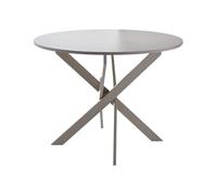 Home Heavenly® Mesa de Comedor Redonda Blake - Estilo Industrial, Patas Metálicas Entrecruzadas, Tablero Melamina Mate, Ideal Cocina y Salón Pequeño Color Crema Ø120 cm