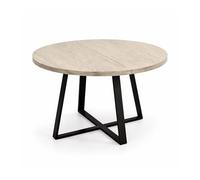 Home Heavenly® Mesa Redonda Extensible Anubis Ø120/160x76 cm - Tablero en Melamina y Patas Metálicas Cruzadas Negras, Diseño Moderno para Comedor o Salón Color Beige
