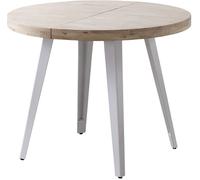 Home Heavenly® - Mesa Comedor Redonda Extensible Estilo Industrial SKADI. Mesa de 100 cm diámetro. 2 tramos extensión a 140 hasta 180 cm. (Roble Nordish - Blanco)