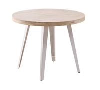Home Heavenly® - Mesa Redonda SKADI, Estilo Industrial, Madera Roble y Patas metálicas. 100 cm Ø x 76 cm. (Roble Nordish - Blanco)