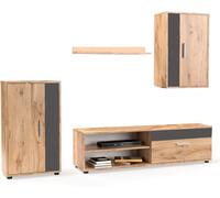 Home Heavenly® - Mueble salón Modular Bosco de 230 cm. Conjunto Completo Mueble TV + 2 vitrinas + Estante (Krenata-Antracita)