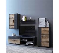 Home Heavenly® - Mueble salón Modular Bosco de 230 cm. Conjunto Completo Mueble TV + 2 vitrinas + Estante (Canadian-Grafito)