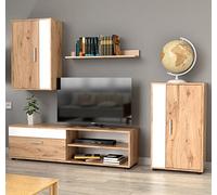 Home Heavenly® - Mueble salón Modular Bosco de 230 cm. Conjunto Completo Mueble TV + 2 vitrinas + Estante (Krenata-Blanco)