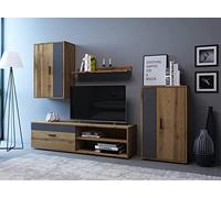 Home Heavenly® - Mueble salón Modular Bosco de 230 cm. Conjunto Completo Mueble TV + 2 vitrinas + Estante (Wotan-Gris)
