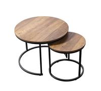 Home Heavenly® Pack 2 Mesas Auxiliares Kio - Mesas Redondas Nido, Estructura Metálica Negra, Tablero MDF, Diseño Moderno, Ø50x45 cm y Ø40x40 cm (Roble Oscuro)